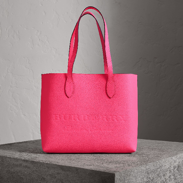 Embossed Leather Tote In Neon Pink 