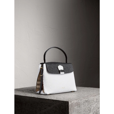 Shop Burberry Medium Two-tone Leather And House Check Tote In Chalk White/black