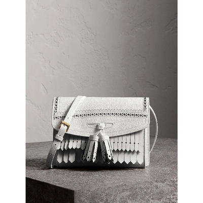 Burberry Brogue And Fringe Detail Leather Crossbody Bag In Chalk White |  ModeSens