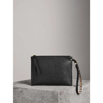 Shop Burberry Haymarket Check And Leather Pouch In Black