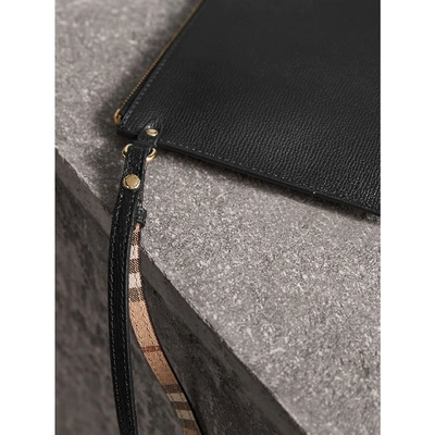 Shop Burberry Haymarket Check And Leather Pouch In Black