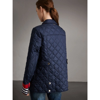 Shop Burberry Check Detail Diamond Quilted Jacket In Navy