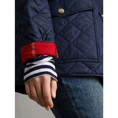 Shop Burberry Check Detail Diamond Quilted Jacket In Navy