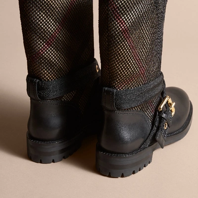 Shop Burberry Leather, Mesh And House Check Boots In Black