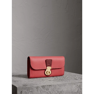 Shop Burberry Two-tone Trench Leather Continental Wallet In Blossom Pink/antique Red