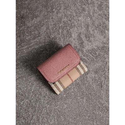 Burberry Haymarket Check And Leather Wallet In Dusty Pink/multicolour