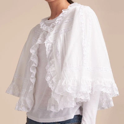Shop Burberry Lace Detail Ruffle Cape Overlay Long-sleeve Cotton Top In Natural White