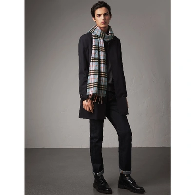 Shop Burberry Check Cashmere Scarf In Pale Carbon Blue