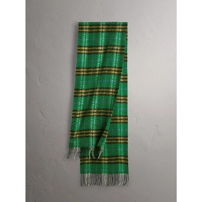 Shop Burberry Check Cashmere Scarf In Forest Green