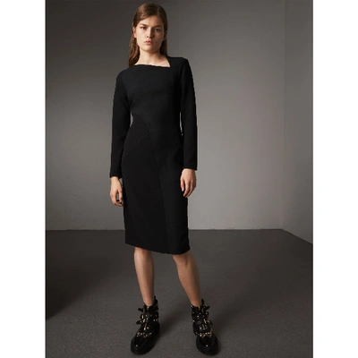 Shop Burberry Slash-neck Panelled Dress In Black