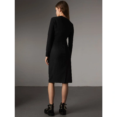 Shop Burberry Slash-neck Panelled Dress In Black