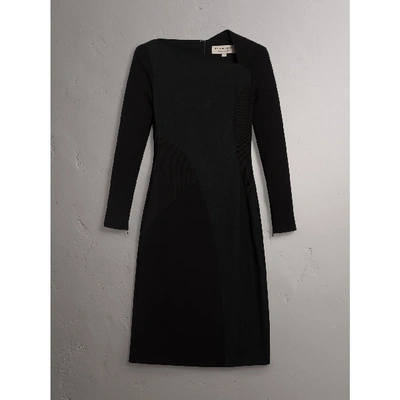 Shop Burberry Slash-neck Panelled Dress In Black