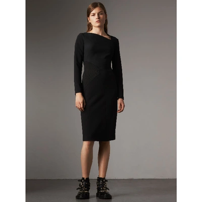 Shop Burberry Slash-neck Panelled Dress In Black