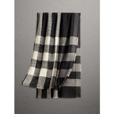 Shop Burberry Lightweight Check Cashmere Scarf In Black