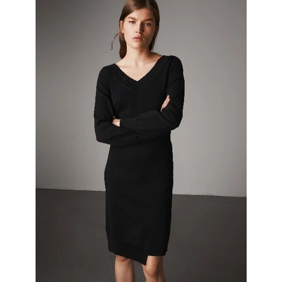 Shop Burberry Asymmetric Knitted V-neck Dress In Black
