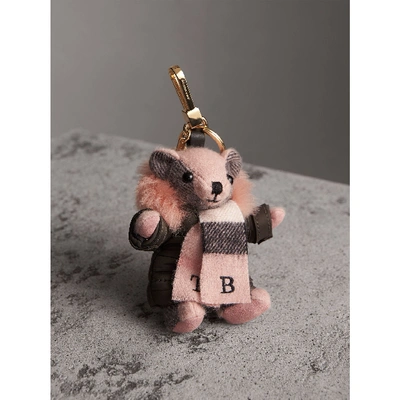 Burberry Thomas Bear Charm In Puffer Coat And Scarf In Ash Rose | ModeSens