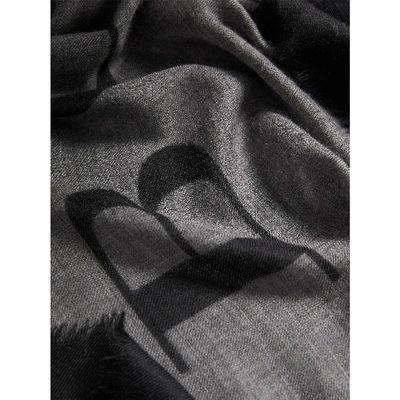 Shop Burberry Graphic Print Motif  Lightweight Cashmere Scarf In Mid Grey
