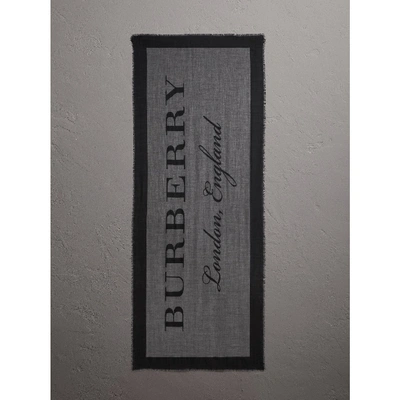 Shop Burberry Graphic Print Motif  Lightweight Cashmere Scarf In Mid Grey