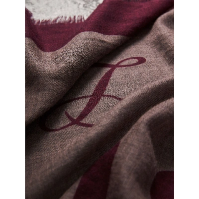 Shop Burberry Graphic Print Motif  Lightweight Cashmere Scarf In Ash Rose