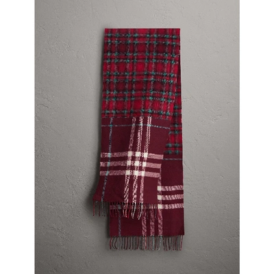 Shop Burberry Check Merino Wool Scarf In Claret