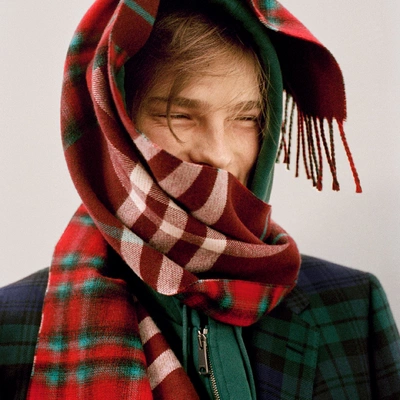 Shop Burberry Check Merino Wool Scarf In Claret