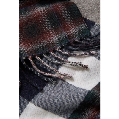 Shop Burberry Check Merino Wool Scarf In Navy