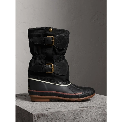 Shop Burberry Rubber Leather Blend Duck Boots In Black