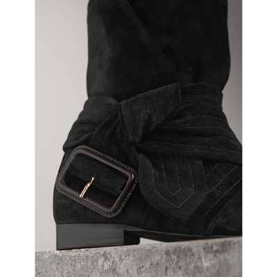 Shop Burberry Belt Detail Suede Boots In Black