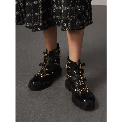 Shop Burberry Studded Leather Brogue Ankle Boots In Black
