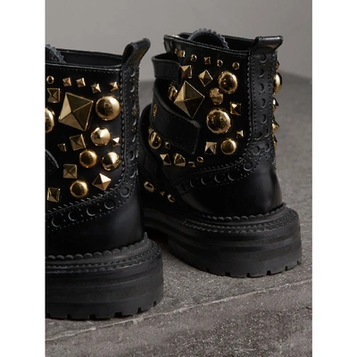 Shop Burberry Studded Leather Brogue Ankle Boots In Black