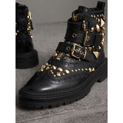 Shop Burberry Studded Leather Brogue Ankle Boots In Black