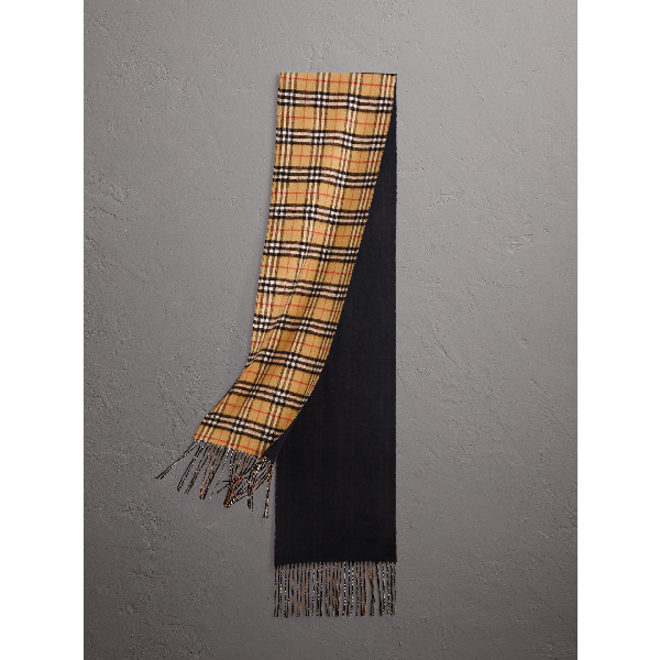Burberry Long Reversible Vintage Check Double-faced Cashmere Scarf In Blue  Carbon | ModeSens