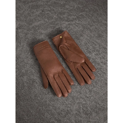 Shop Burberry Deerskin Gloves In Chestnut Brown