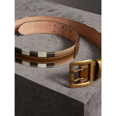 Shop Burberry Topstitched House Check And Leather Belt In Sienna Brown