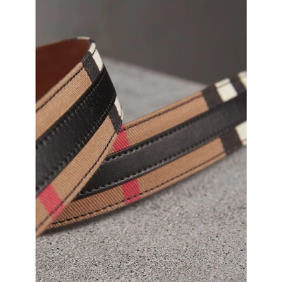 Shop Burberry Topstitched House Check And Leather Belt In Black