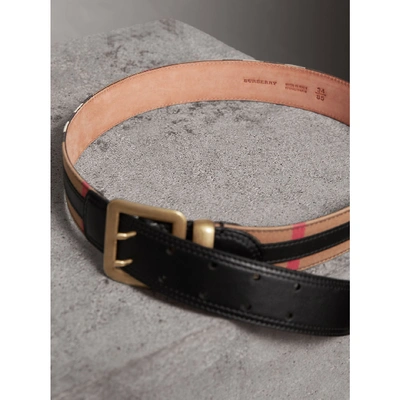 Shop Burberry Topstitched House Check And Leather Belt In Black