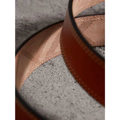 Shop Burberry Topstitch Detail Leather Belt In Burnt Sienna