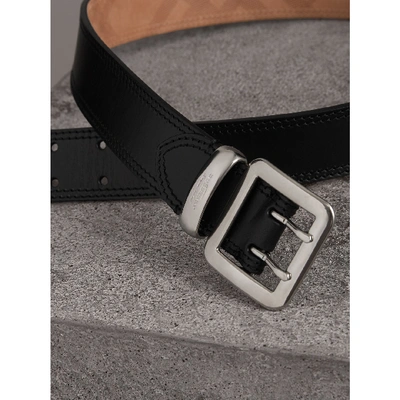 Shop Burberry Topstitch Detail Leather Belt In Black