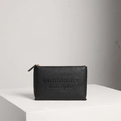 Shop Burberry Medium Embossed Leather Zip Pouch In Black
