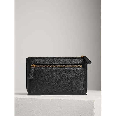 Shop Burberry Medium Embossed Leather Zip Pouch In Black