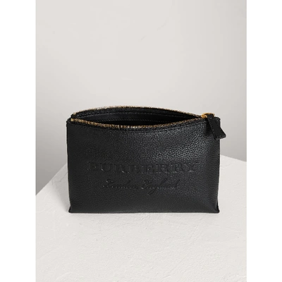 Shop Burberry Medium Embossed Leather Zip Pouch In Black