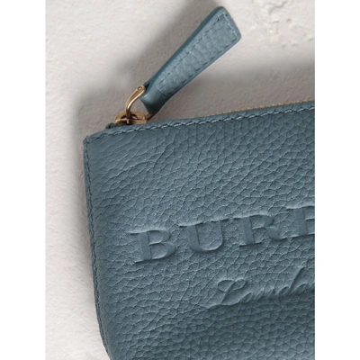 Shop Burberry Small Embossed Leather Zip Pouch In Dusty Teal Blue