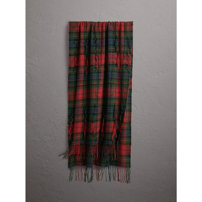 Shop Burberry Fil Coupé Tartan Wool Cashmere Scarf In Bright Red