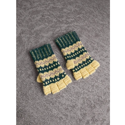 Shop Burberry Fair Isle Wool-cashmere Blend Fingerless Gloves In Pine Green