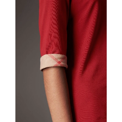 Shop Burberry Check Cuff Stretch-cotton Top In Lacquer Red