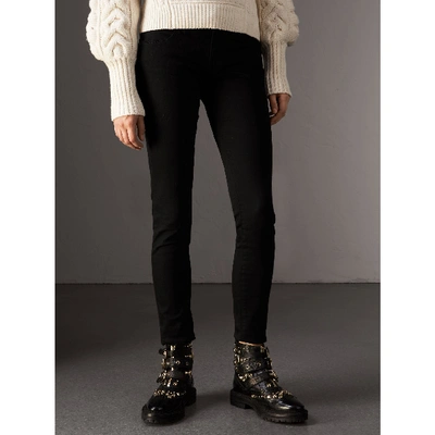 Shop Burberry Skinny Fit Low-rise Deep Black Jeans