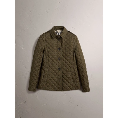 Shop Burberry Diamond Quilted Jacket In Dark Olive