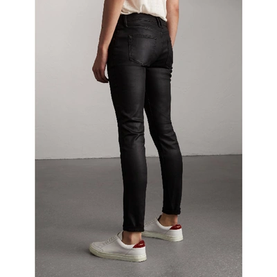 Burberry Skinny Fit Low-rise Wax Coated Jeans In Black | ModeSens