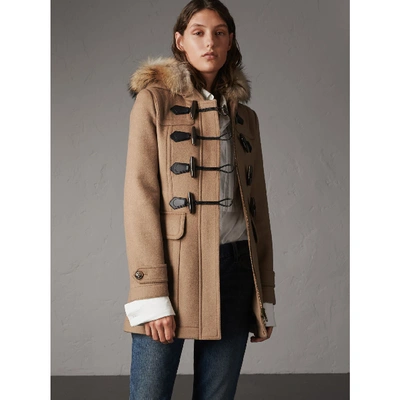 Burberry detachable fur best sale trim wool duffle coat