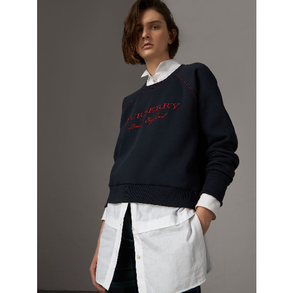burberry embroidered cotton blend jersey sweatshirt